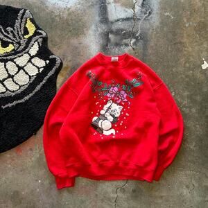Red vintage christmas cat sweater